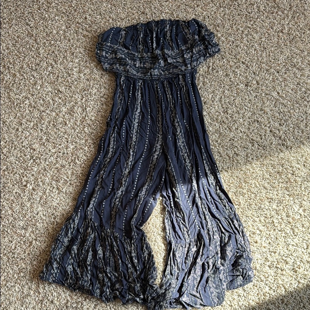 Japna Blue Wide-Leg Jumpsuit with Textured Fabric